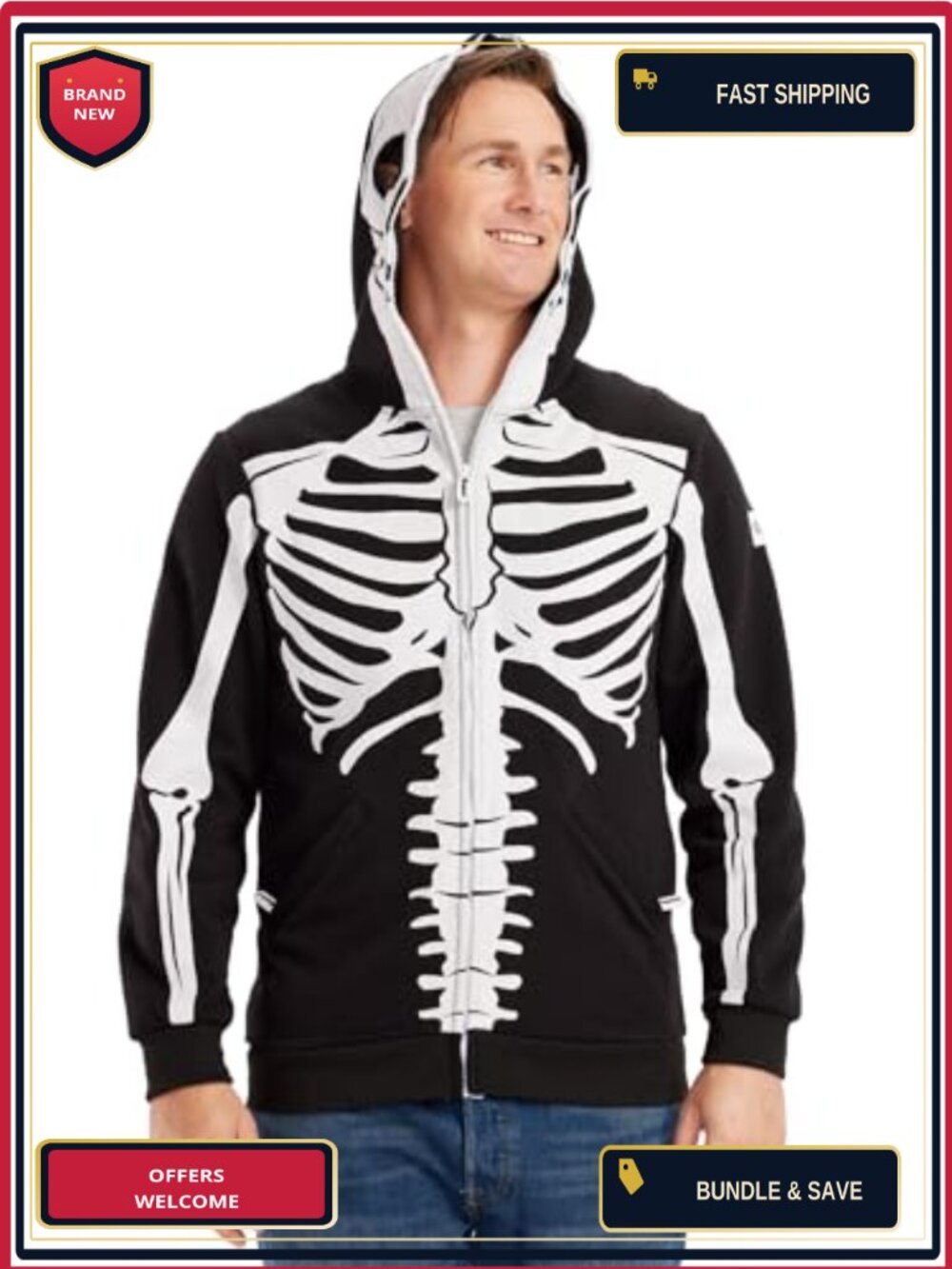 Unisex Front Zip Halloween Costume Hoodie Long Sleeve Sweatshirt